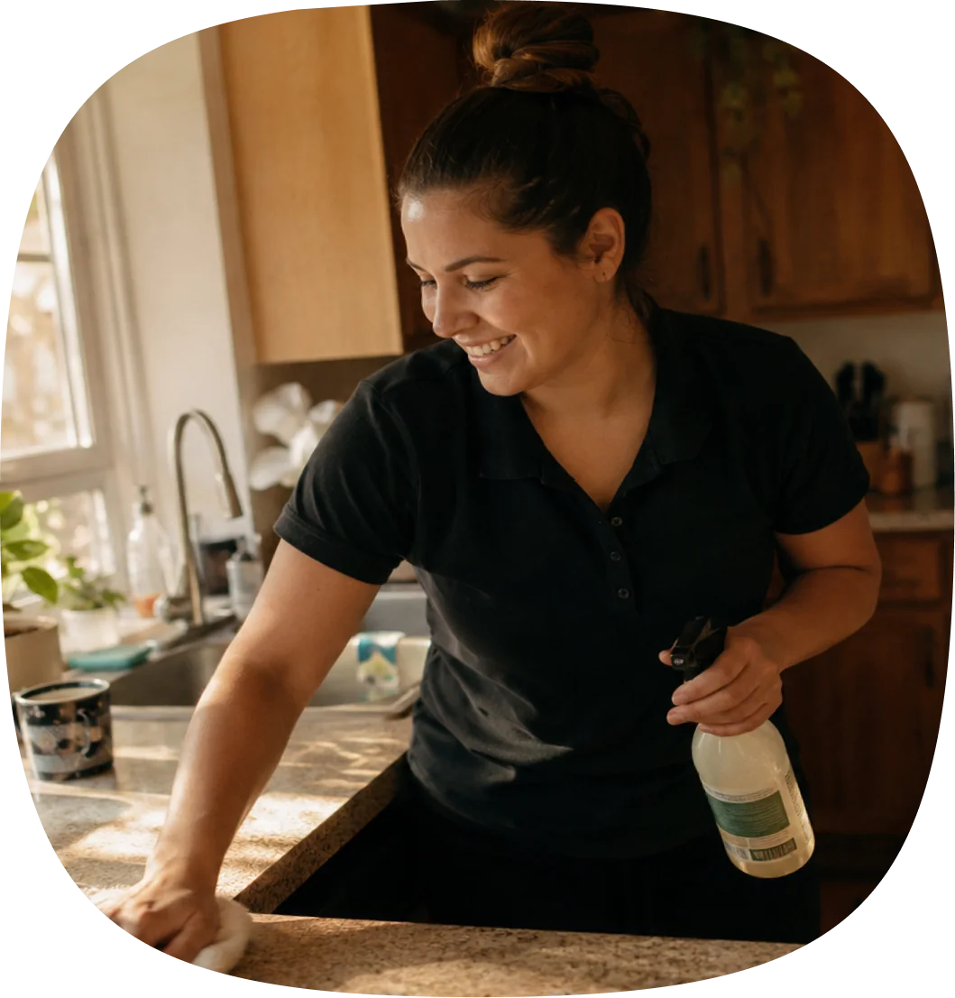 A HomeMaid Cleaning Tech at work