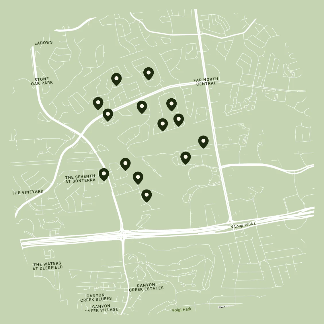 Map of Sonterra homes HomeMaid cleans